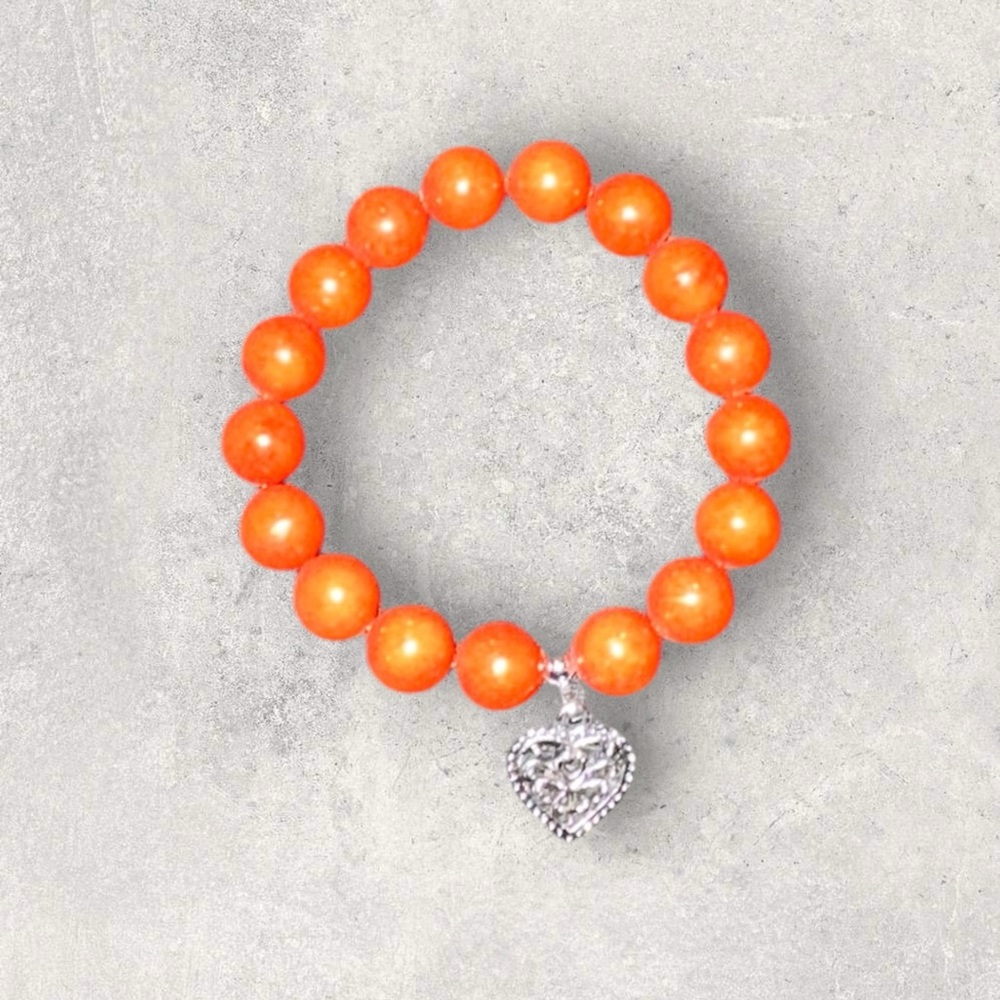 Elegant Orange Beaded Bracelet with Heart Charm